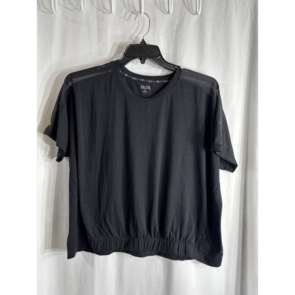 ZELOS Black Mesh Shoulder Detail Activewear T‎ Shirt Top Women's XL